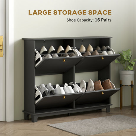 Wooden Shoe Storage Cabinet 119.5cm Wide With 4 Flip Doors - Velmora