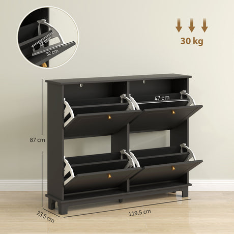 Wooden Shoe Storage Cabinet 119.5cm Wide With 4 Flip Doors - Velmora
