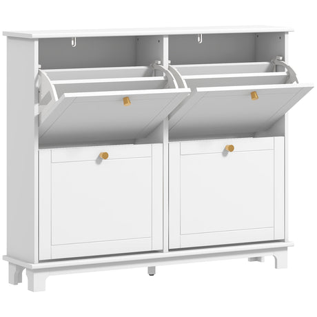 Wooden Shoe Storage Cabinet 119.5cm Wide With 4 Flip Doors - Velmora