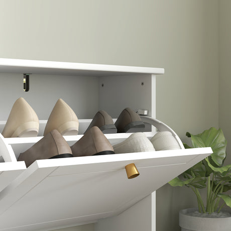 Wooden Shoe Storage Cabinet 119.5cm Wide With 4 Flip Doors - Velmora