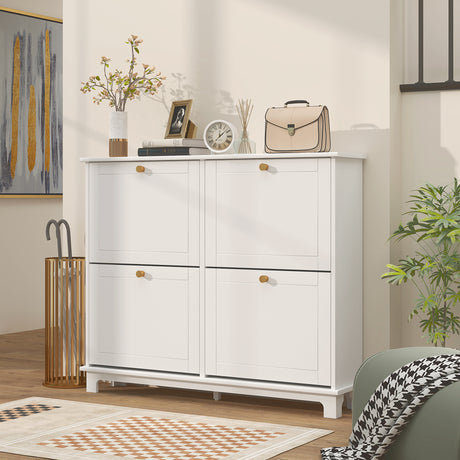 Wooden Shoe Storage Cabinet 119.5cm Wide With 4 Flip Doors - Velmora