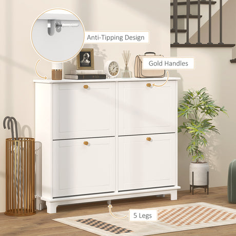 Wooden Shoe Storage Cabinet 119.5cm Wide With 4 Flip Doors - Velmora