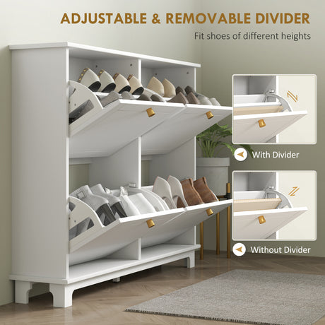 Wooden Shoe Storage Cabinet 119.5cm Wide With 4 Flip Doors - Velmora