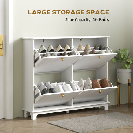 Wooden Shoe Storage Cabinet 119.5cm Wide With 4 Flip Doors - Velmora