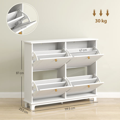 Wooden Shoe Storage Cabinet 119.5cm Wide With 4 Flip Doors - Velmora