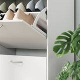 Wooden Shoe Storage Cabinet 120cm Wide With 4 Flip Doors - Velmora