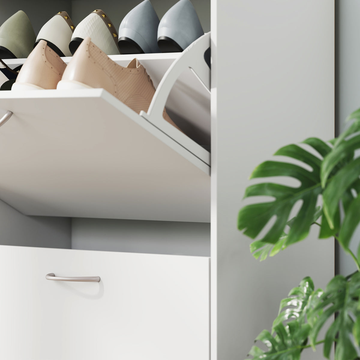 Wooden Shoe Storage Cabinet 120cm Wide With 4 Flip Doors - Velmora