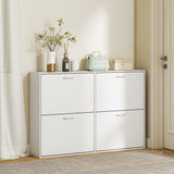 Wooden Shoe Storage Cabinet 120cm Wide With 4 Flip Doors - Velmora