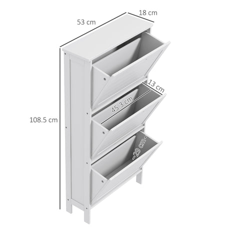 Wooden Shoe Storage Cabinet 53cm Wide With 3 Flip Doors - Velmora