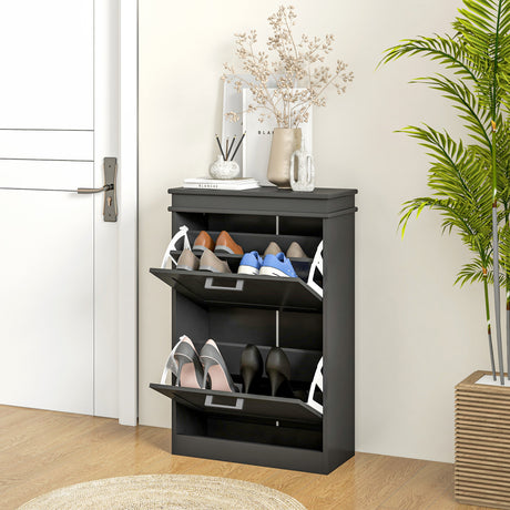 Wooden Shoe Storage Cabinet 54cm Wide With 2 Flip Doors - Velmora