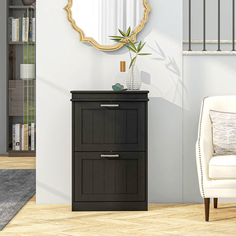 Wooden Shoe Storage Cabinet 54cm Wide With 2 Flip Doors - Velmora