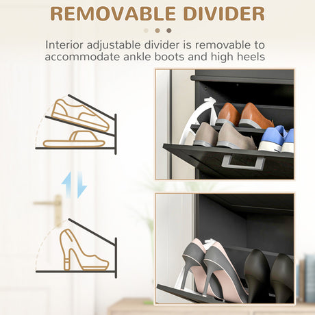 Wooden Shoe Storage Cabinet 54cm Wide With 2 Flip Doors - Velmora