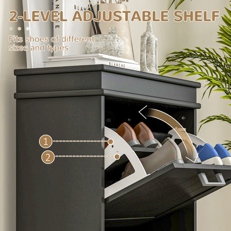 Wooden Shoe Storage Cabinet 54cm Wide With 2 Flip Doors - Velmora