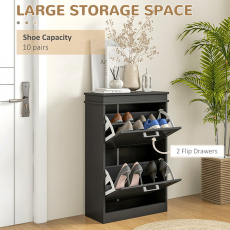 Wooden Shoe Storage Cabinet 54cm Wide With 2 Flip Doors - Velmora