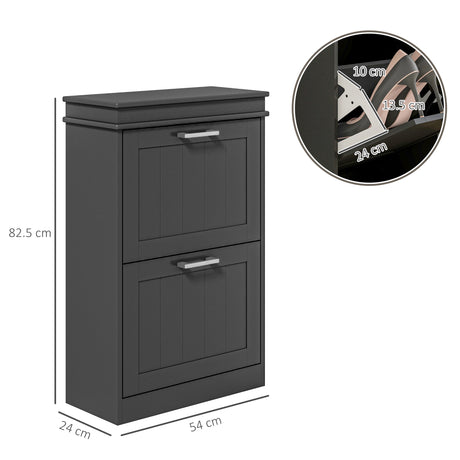 Wooden Shoe Storage Cabinet 54cm Wide With 2 Flip Doors - Velmora
