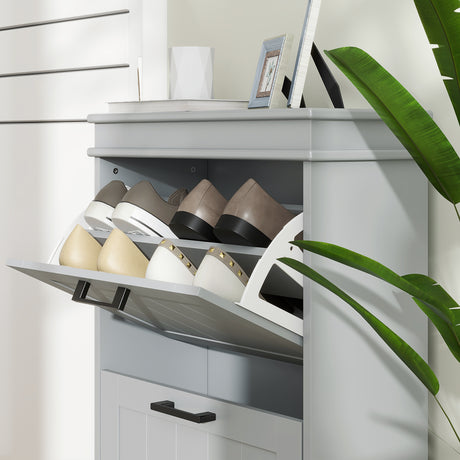 Wooden Shoe Storage Cabinet 54cm Wide With 2 Flip Doors - Velmora
