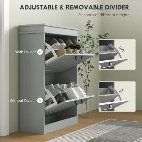 Wooden Shoe Storage Cabinet 54cm Wide With 2 Flip Doors - Velmora