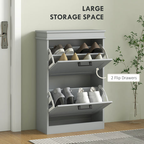 Wooden Shoe Storage Cabinet 54cm Wide With 2 Flip Doors - Velmora