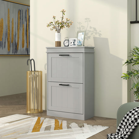 Wooden Shoe Storage Cabinet 54cm Wide With 2 Flip Doors - Velmora