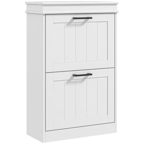 Wooden Shoe Storage Cabinet 54cm Wide With 2 Flip Doors - Velmora