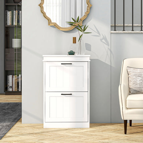 Wooden Shoe Storage Cabinet 54cm Wide With 2 Flip Doors - Velmora