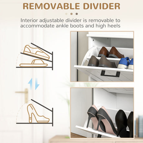Wooden Shoe Storage Cabinet 54cm Wide With 2 Flip Doors - Velmora