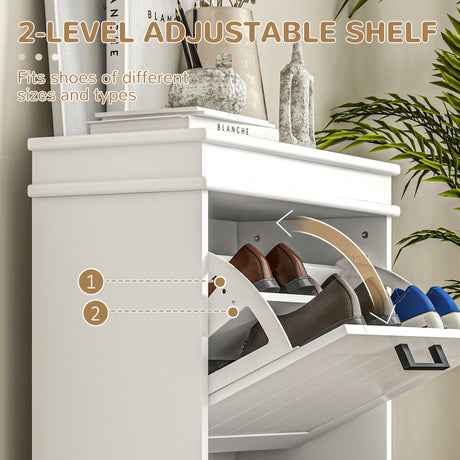 Wooden Shoe Storage Cabinet 54cm Wide With 2 Flip Doors - Velmora