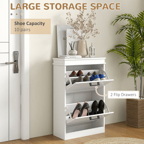 Wooden Shoe Storage Cabinet 54cm Wide With 2 Flip Doors - Velmora