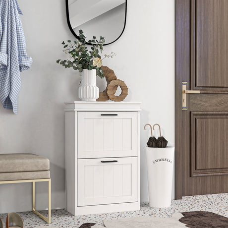 Wooden Shoe Storage Cabinet 54cm Wide With 2 Flip Doors - Velmora