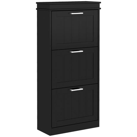 Wooden Shoe Storage Cabinet 54cm Wide With 3 Flip Doors - Velmora