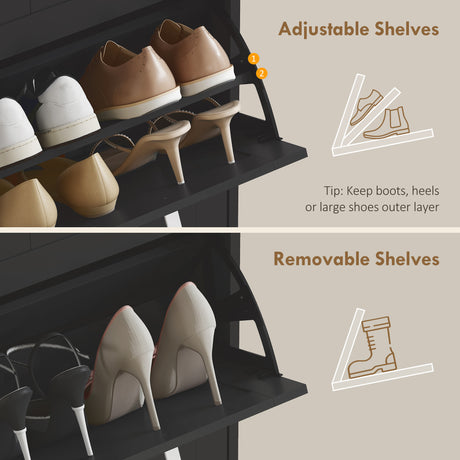 Wooden Shoe Storage Cabinet 54cm Wide With 3 Flip Doors - Velmora