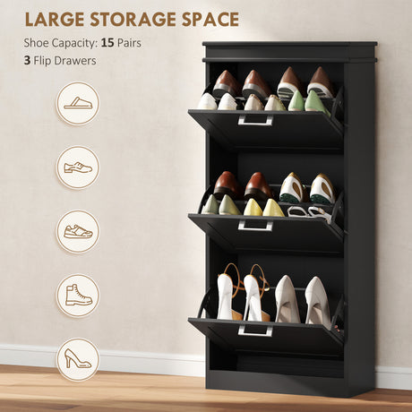 Wooden Shoe Storage Cabinet 54cm Wide With 3 Flip Doors - Velmora
