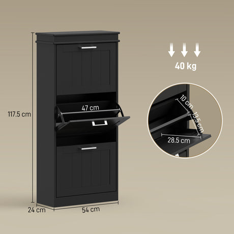 Wooden Shoe Storage Cabinet 54cm Wide With 3 Flip Doors - Velmora