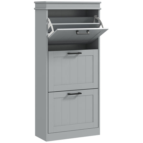 Wooden Shoe Storage Cabinet 54cm Wide With 3 Flip Doors - Velmora