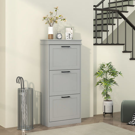 Wooden Shoe Storage Cabinet 54cm Wide With 3 Flip Doors - Velmora