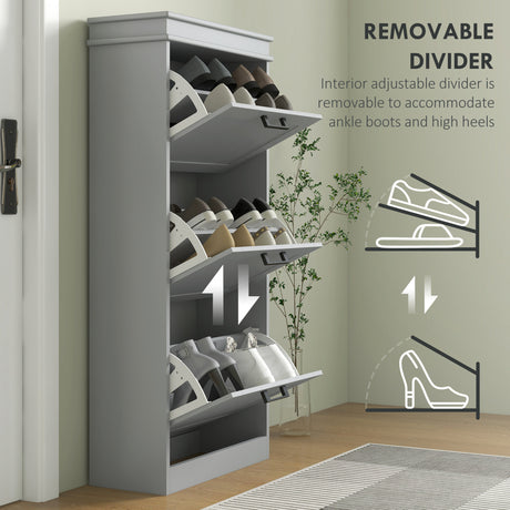 Wooden Shoe Storage Cabinet 54cm Wide With 3 Flip Doors - Velmora