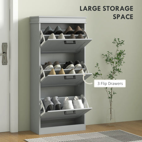 Wooden Shoe Storage Cabinet 54cm Wide With 3 Flip Doors - Velmora