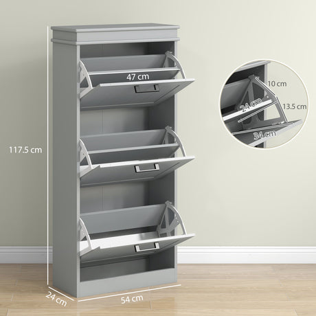 Wooden Shoe Storage Cabinet 54cm Wide With 3 Flip Doors - Velmora