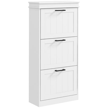 Wooden Shoe Storage Cabinet 54cm Wide With 3 Flip Doors - Velmora