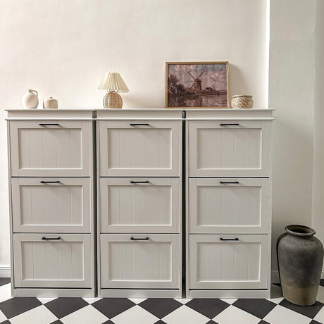 Wooden Shoe Storage Cabinet 54cm Wide With 3 Flip Doors - Velmora