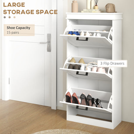 Wooden Shoe Storage Cabinet 54cm Wide With 3 Flip Doors - Velmora
