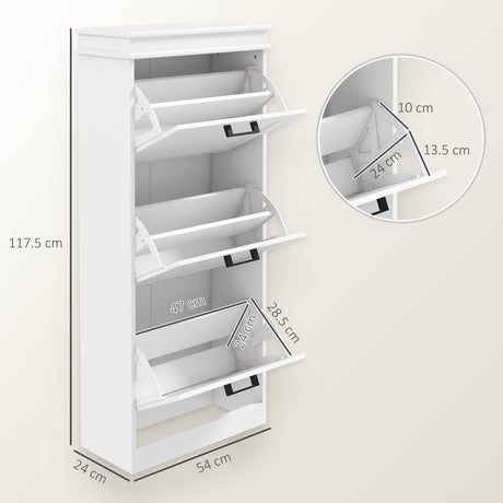 Wooden Shoe Storage Cabinet 54cm Wide With 3 Flip Doors - Velmora
