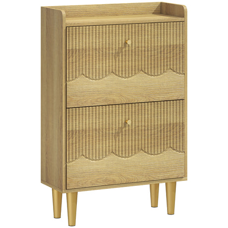 Wooden Shoe Storage Cabinet 60cm Wide Narrow With 2 Flip Doors - Velmora
