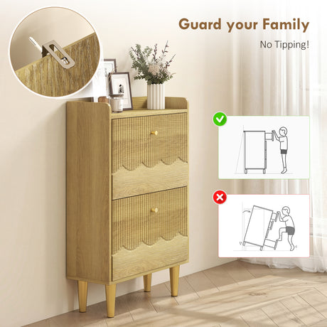 Wooden Shoe Storage Cabinet 60cm Wide Narrow With 2 Flip Doors - Velmora