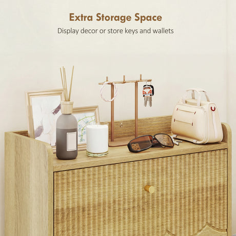 Wooden Shoe Storage Cabinet 60cm Wide Narrow With 2 Flip Doors - Velmora