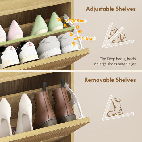 Wooden Shoe Storage Cabinet 60cm Wide Narrow With 2 Flip Doors - Velmora