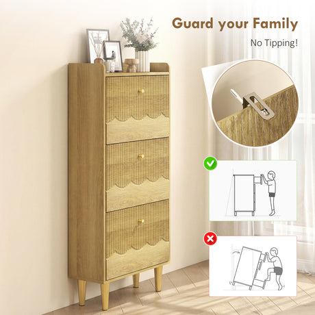 Wooden Shoe Storage Cabinet 60cm Wide Narrow With 3 Flip Doors - Velmora