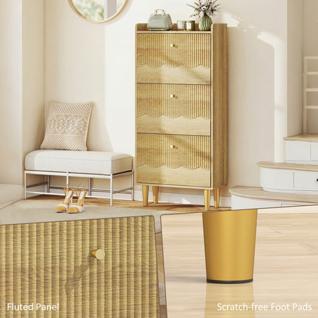 Wooden Shoe Storage Cabinet 60cm Wide Narrow With 3 Flip Doors - Velmora