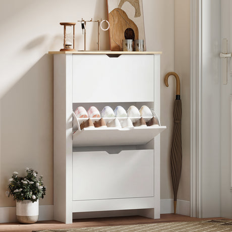 Wooden Shoe Storage Cabinet 72cm Wide With 3 Flip Doors - Velmora