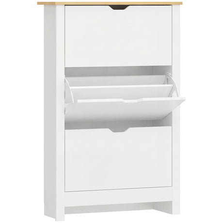 Wooden Shoe Storage Cabinet 72cm Wide With 3 Flip Doors - Velmora